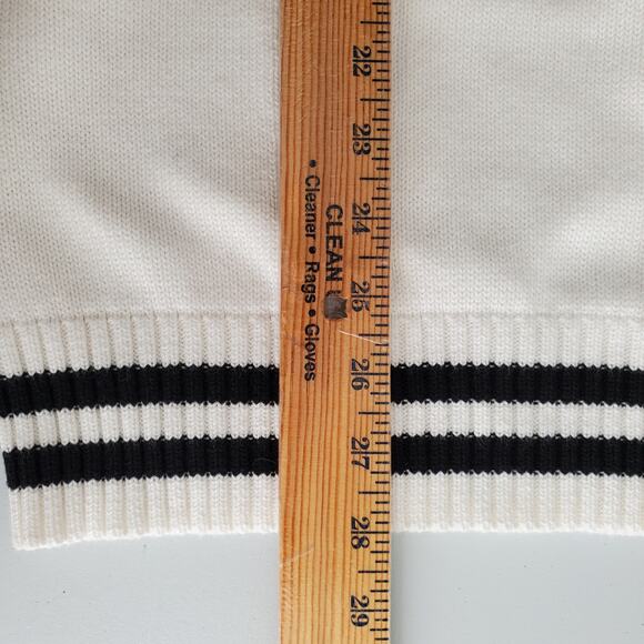 Varsity White Cotton V Neck Sweater Vest L Preppy Tenniscore Academia Old Money - Picture 7 of 9